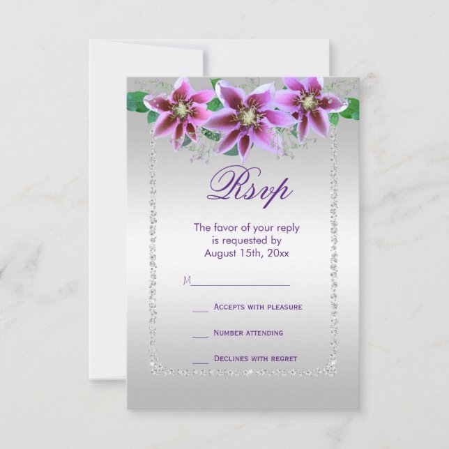 Classy Diamonds & Flowers Birthday RSVP Card (Front)
