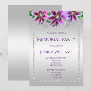 Classy Diamonds & Flowers Memorial Party Invitation