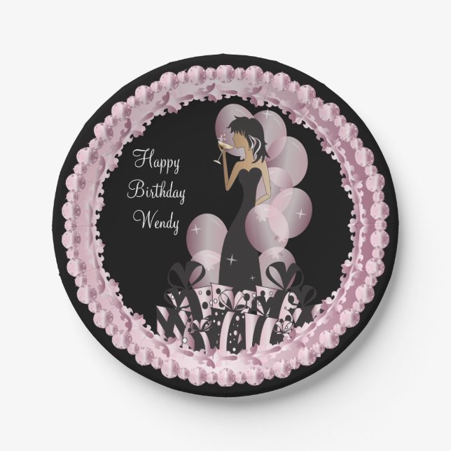 Classy Diva Girl's Party | Personalize | Pink Paper Plate (Front)