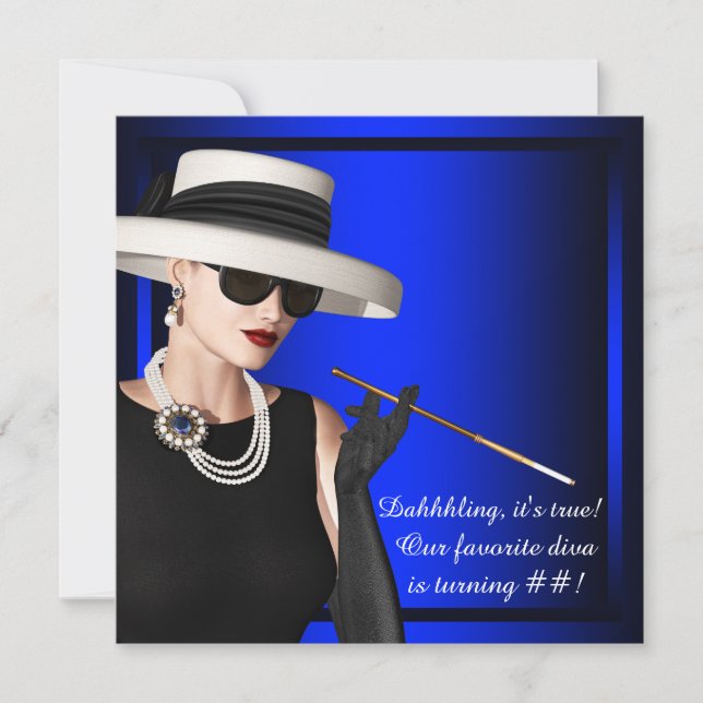 Classy Diva Royal Blue Birthday Party Invitation (Front)