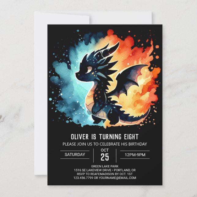 Classy Dragon Birthday Customizable Invitation (Front)