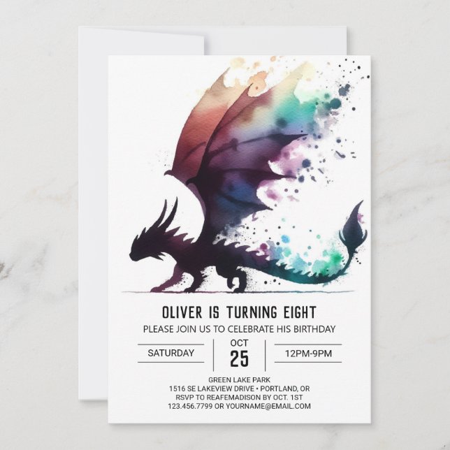 Classy Dragon Birthday Editable Invitation (Front)