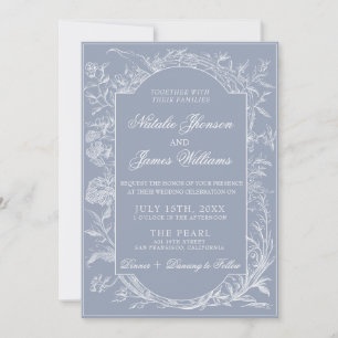 Classy Dusty Blue Floral Boho Botanical Wedding  Invitation