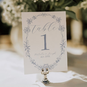 Classy Dusty Blue Old Money Wedding Table Number
