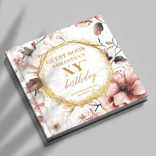 Classy Dusty Pink Gold Watercolor Custom Birthday Guest Book