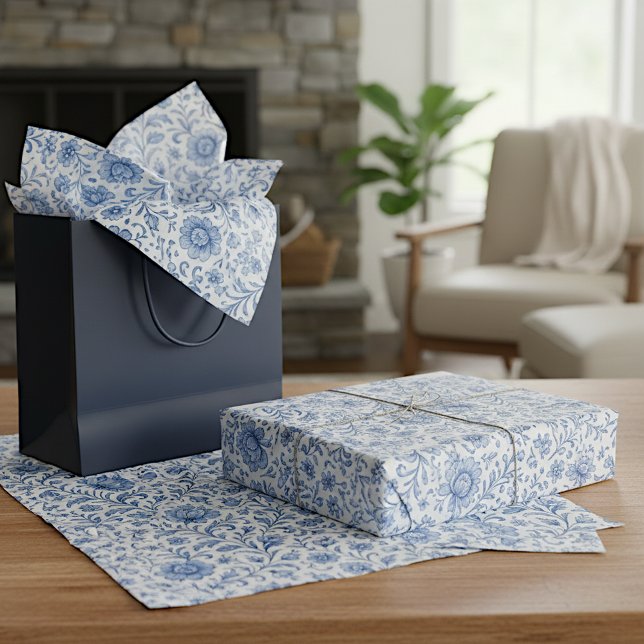 Classy Dutch Delfts Blue Floral Art Pattern Tissue Paper (Creator Uploaded)