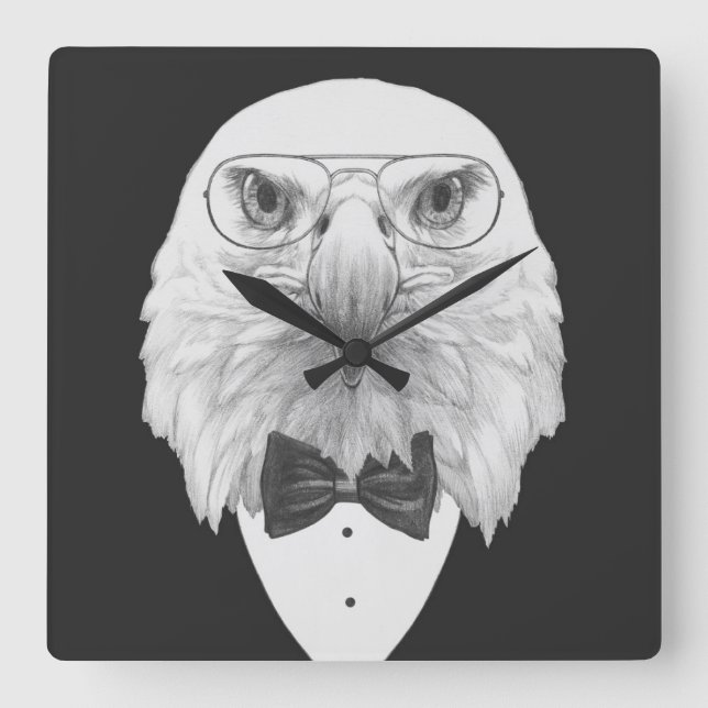 Classy Eagle Portrait Square Wall Clock (Front)