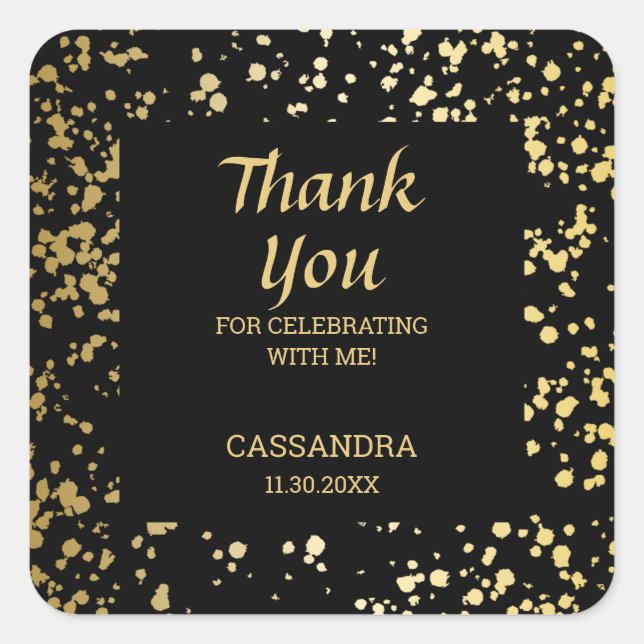 Classy Egypt Gold Sprinkles Black Thank You Square Sticker (Front)