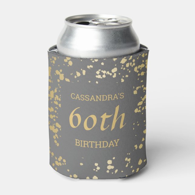 Classy Egypt Gold Sprinkles Grey Birthday Can Cooler (Can Front)