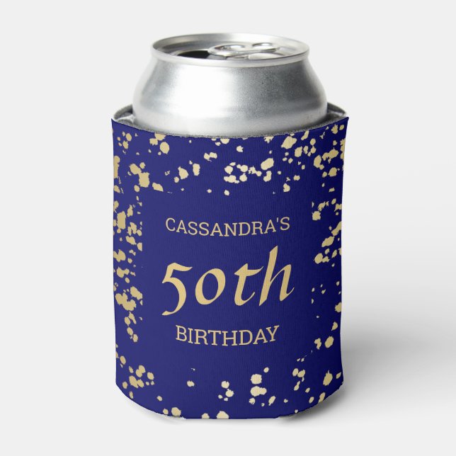 Classy Egypt Gold Sprinkles Navy Blue Birthday Can Cooler (Can Front)