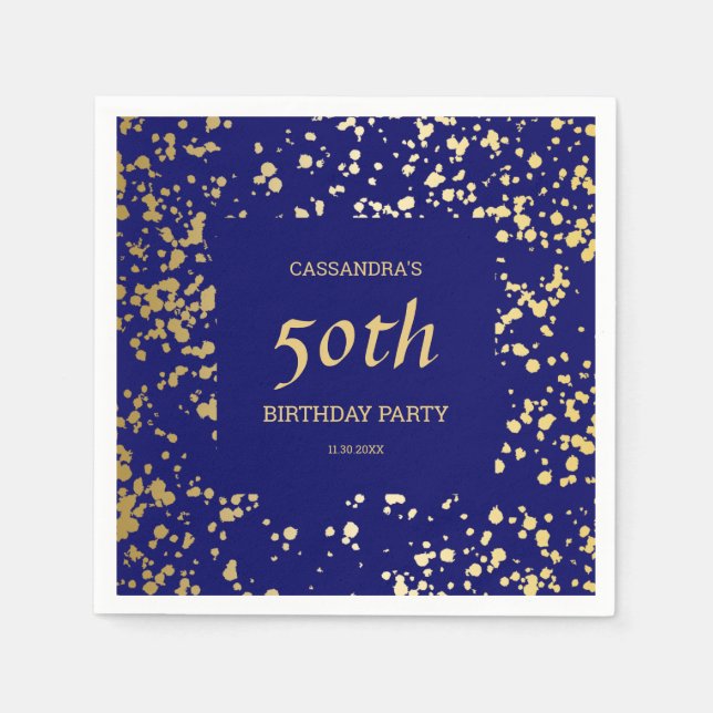 Classy Egypt Gold Sprinkles Navy Blue Birthday Napkin (Front)