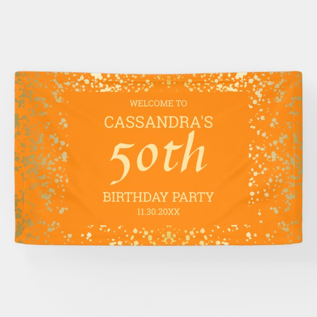 Classy Egypt Gold Sprinkles Orange Birthday Banner (Horizontal)