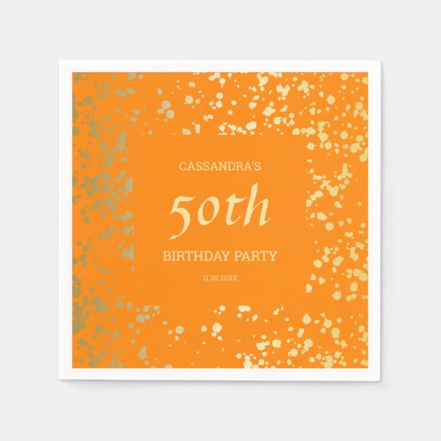 Classy Egypt Gold Sprinkles Orange Birthday Napkin (Front)