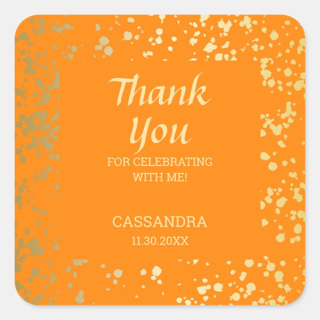 Classy Egypt Gold Sprinkles Orange Thank You Square Sticker (Front)