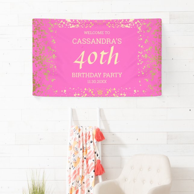 Classy Egypt Gold Sprinkles Pink Birthday Banner (Insitu)