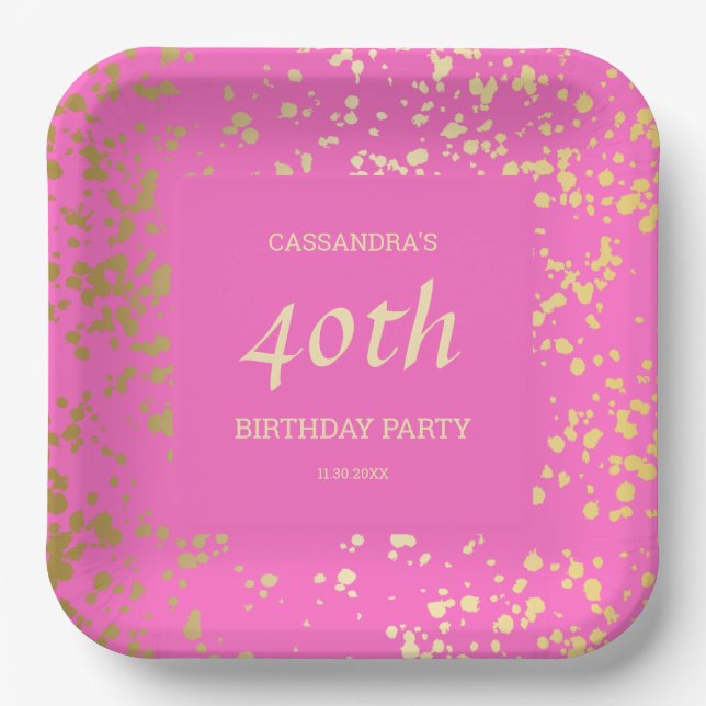 Classy Egypt Gold Sprinkles Pink Birthday Paper Plate (Front)