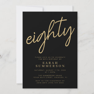 Classy Eighty Black Gold 80th Birthday Invitation