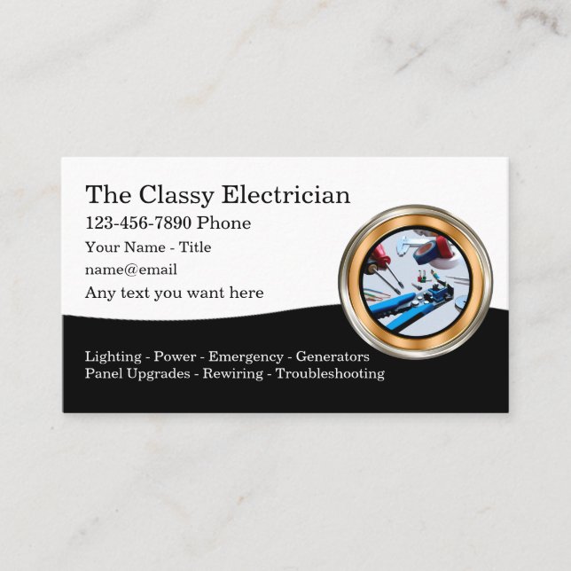 Classy Electrician Theme Business Cards (Front)
