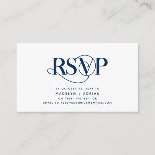 Classy Elegance, Navy Blue Script, RSVP respond Enclosure Card