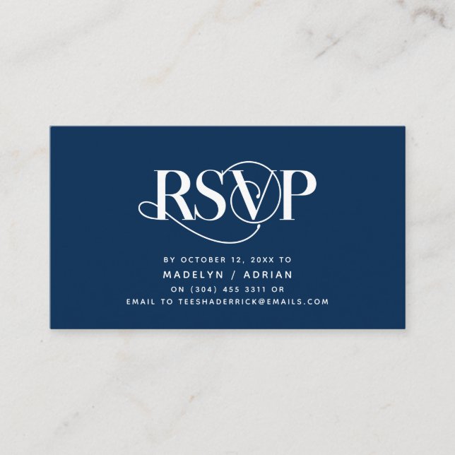 Classy Elegance, Navy Blue Script, RSVP respond Enclosure Card (Front)