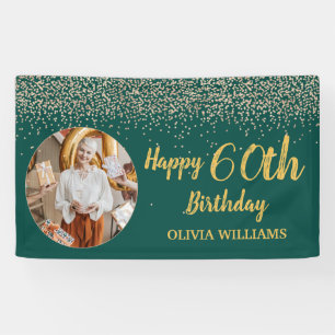 Classy Elegant 60th Birthday Green Gold Glitter Banner