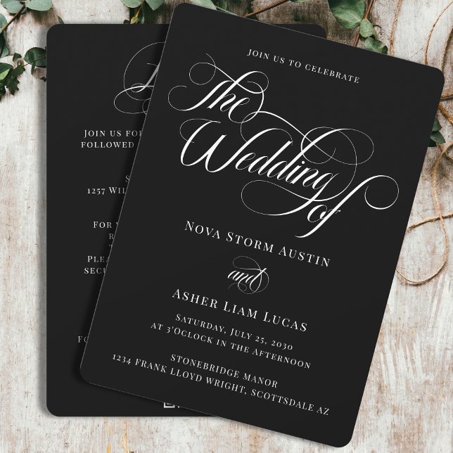 Classy Elegant All In One QR Code Black Wedding Invitation (Creator Uploaded)