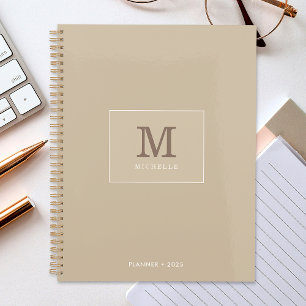 Classy Elegant Beige Custom Name Monogram Planner