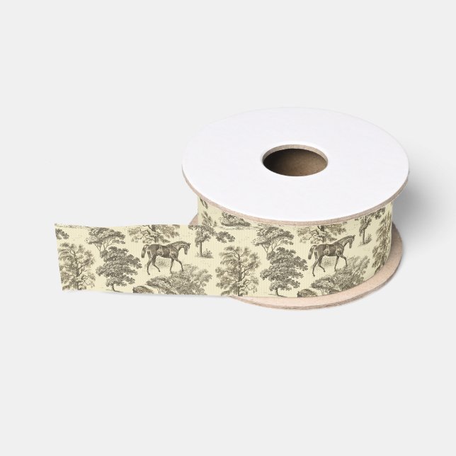 Classy Elegant Beige Horses Country Toile Grosgrain Ribbon (Spool)