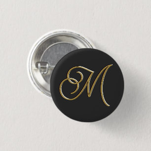  Classy Elegant Black and Gold Vintage Monogrammed 1 Inch Round Button