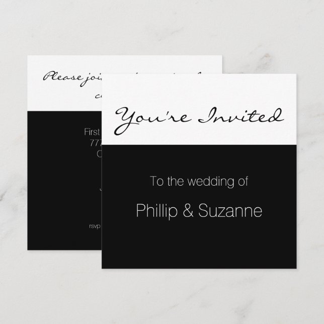 Classy Elegant Black and White Minimal Wedding Inv Invitation (Front/Back)
