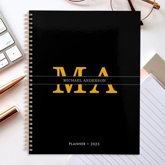 Classy Elegant Black Gold Monogram Custom Name Planner (Creator Uploaded)
