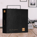Classy elegant black leather gold monogram office binder<br><div class="desc">Monogrammed luxury exclusive looking office or personal work organizer binder featuring faux copper metallic gold glitter squares with your business or personal script name initials on front and spine over a stylish black faux leather background. Suitable for small business, corporate or independent business professionals, personal branding or stylists specialists, artists...</div>