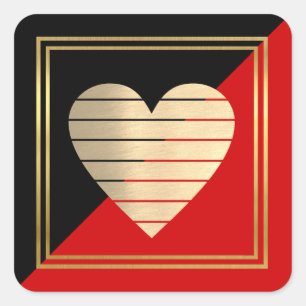 classy elegant black + red love heart  square sticker