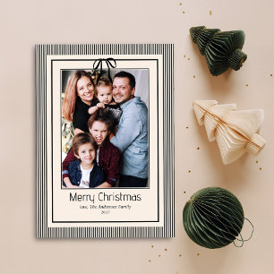 Classy Elegant Black Stripes Christmas 1 Photo Holiday Card