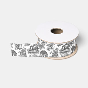 Classy Elegant Black White Horses Country Toile Grosgrain Ribbon