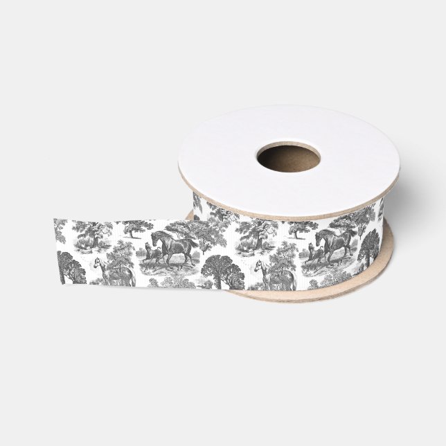 Classy Elegant Black White Horses Country Toile Grosgrain Ribbon (Spool)