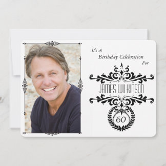 Classy Elegant Black/White Photo Birthday Invite