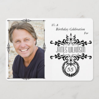 Classy Elegant Black/White Photo Birthday Invite