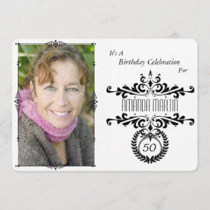 Classy Elegant Black/White Photo Birthday Invite