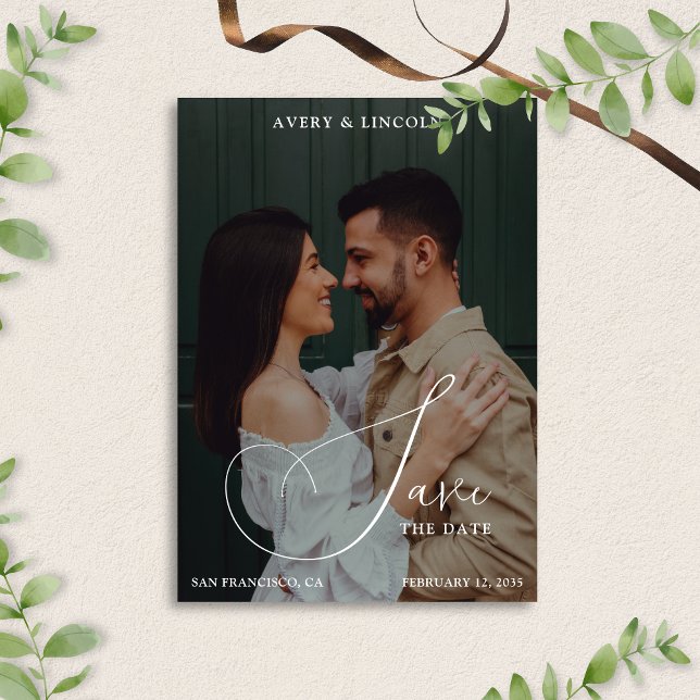 Classy Elegant Black & White Photo Script Wedding Save The Date (Creator Uploaded)