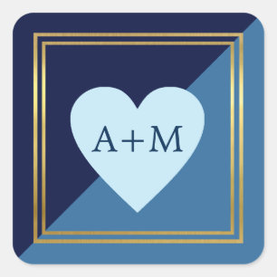 classy elegant blue love heart wedding square sticker