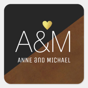 Classy elegant brown black wedding monogrammed square sticker