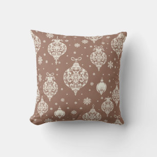 Classy Elegant Brown White Christmas Ornaments Throw Pillow