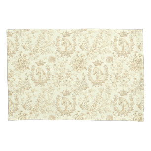 Classy Elegant Chic Beige Cream Equestrian Toile Pillowcase
