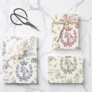 Classy Elegant Chic Equestrian Toile Wrapping Paper Sheet