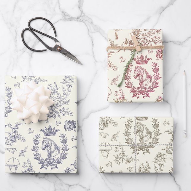 Classy Elegant Chic Equestrian Toile Wrapping Paper Sheet (Front)
