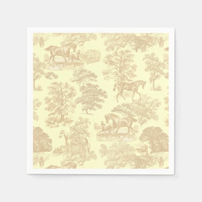 Classy Elegant Chic Horses Toile Beige Cream Napkin (Front)