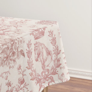 Classy Elegant Chic Rose Beige Equestrian Toile Tablecloth