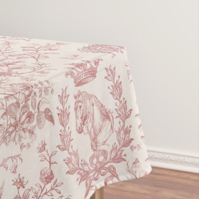 Classy Elegant Chic Rose Beige Equestrian Toile Tablecloth (In Situ)