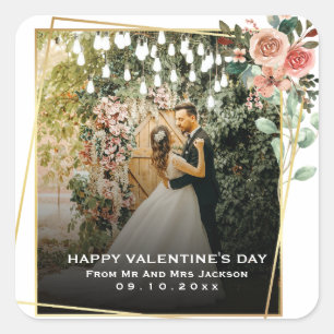 Classy Elegant Couple Photo Simple Love Quote Text Square Sticker